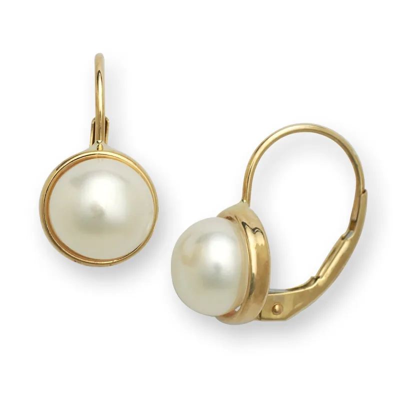 Curata 14k Yellow or White Gold 8mm Freshwater Cultured Pearl Bezel-set Dangle Lever Back Earrings sold by Zulily