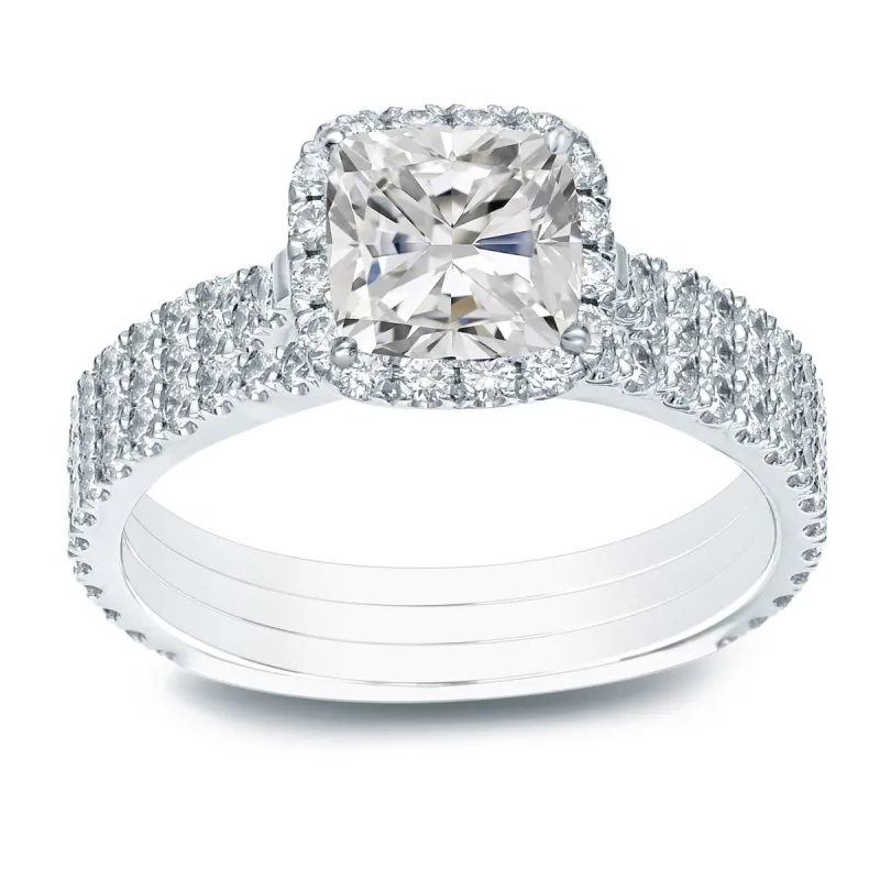 Auriya 2 1/5ctw Cushion-cut Halo Diamond Engagement Ring 3pc Set 14k Gold Certified sold by Zulily