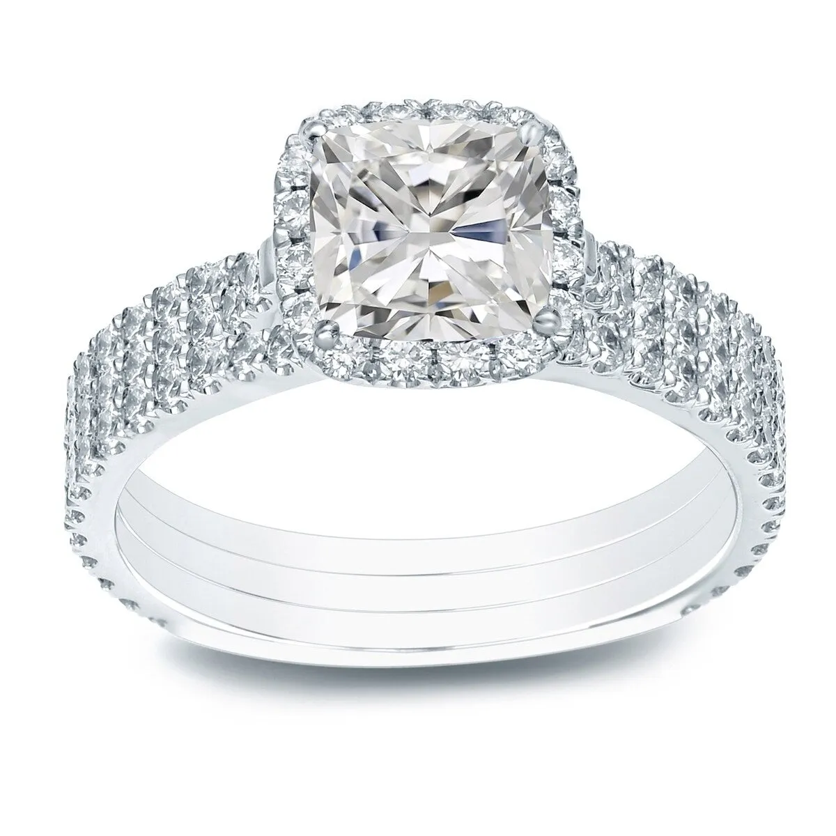 Auriya 2 1/5ctw Cushion-cut Halo Diamond Engagement Ring 3pc Set 14k Gold Certified sold by Zulily