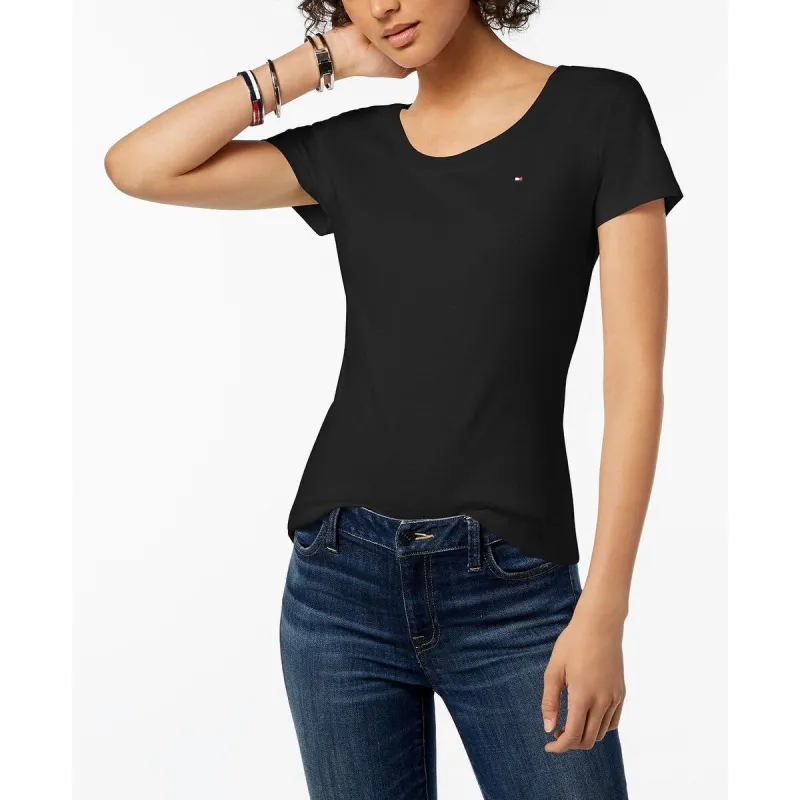Tommy Hilfiger Women's Cotton Scoop Neck T-Shirt Black Size 2 Extra Large - 2XL made by Tommy Hilfiger