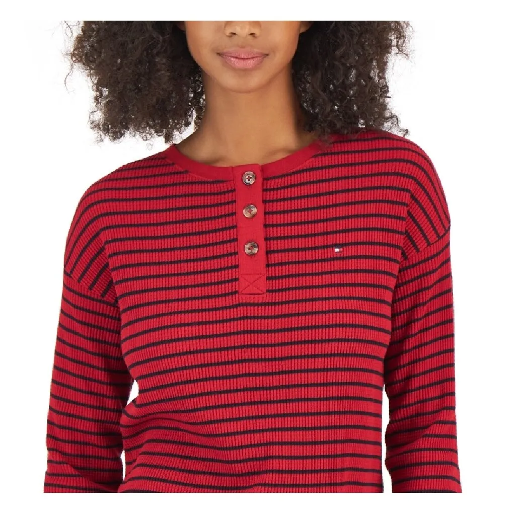 Tommy Hilfiger Women's Long Sleeve Striped Boxy Henley Top Red Size X-Large sold by Zulily product image thumbnail 2