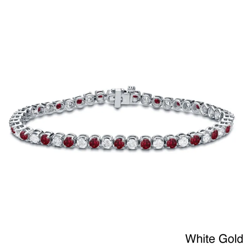 Auriya 5ct Red Ruby and 5cttw Diamond Tennis Bracelet 14k Gold sold by Zulily