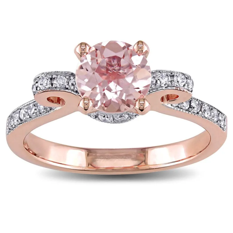 Miadora 14k Rose Gold Morganite and 1/4ct TDW Diamond Ribbon Engagement Ring - Pink sold by Zulily