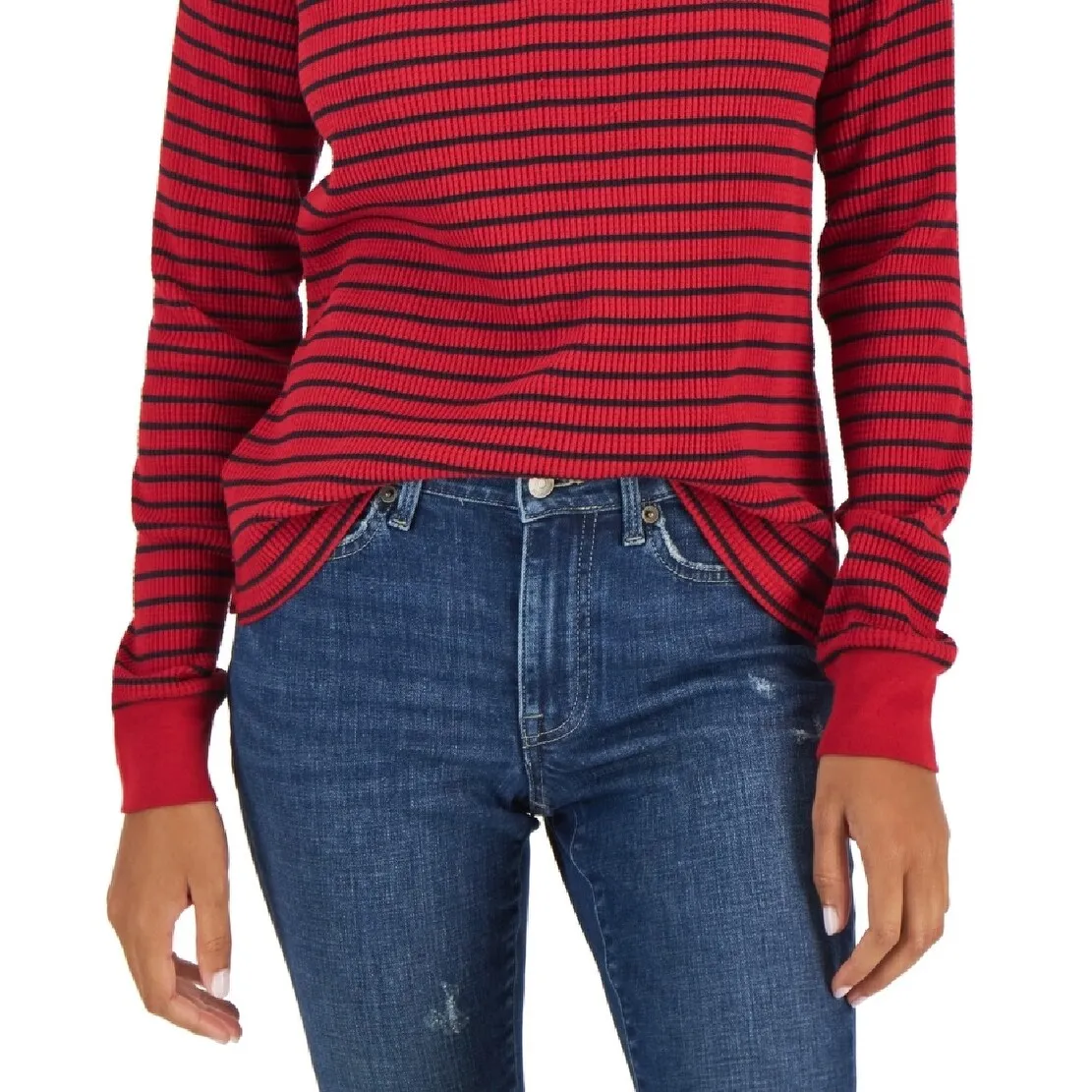 Tommy Hilfiger Women's Long Sleeve Striped Boxy Henley Top Red Size X-Large sold by Zulily product image thumbnail 3