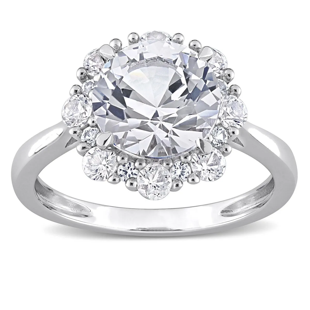 Miadora Created White Sapphire Halo Floral Engagement Ring in 10k White Gold sold by Zulily product image thumbnail 3