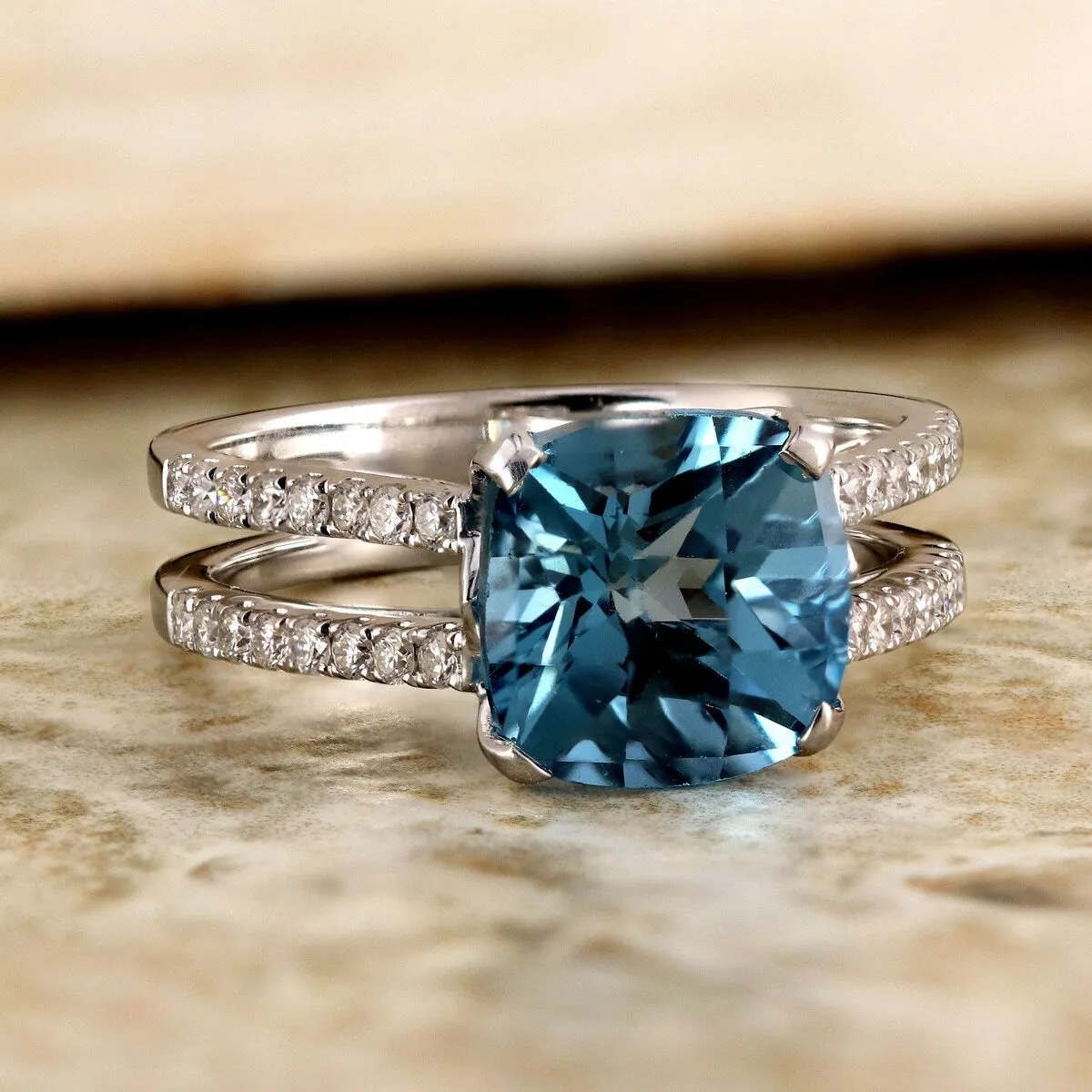 Auriya Modern 5ct Cushion-cut London Blue Topaz and Diamond Engagement Ring 1/4cttw 14k Gold sold by Zulily