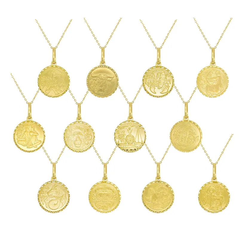 Zodiac Sign Necklace 14k Gold - Coin Pendant - 16-18 Inch Yellow Gold Necklace for Her - Women's Neckace sold by Zulily