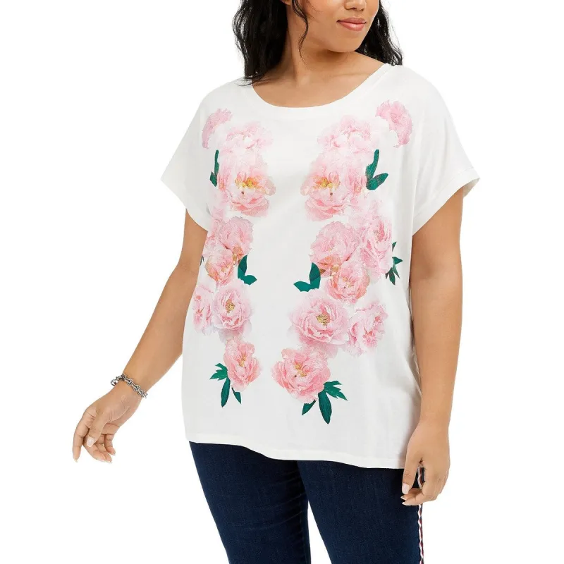 Tommy Hilfiger Women's Plus Size Floral-Print T-Shirt White Size 0X made by Tommy Hilfiger