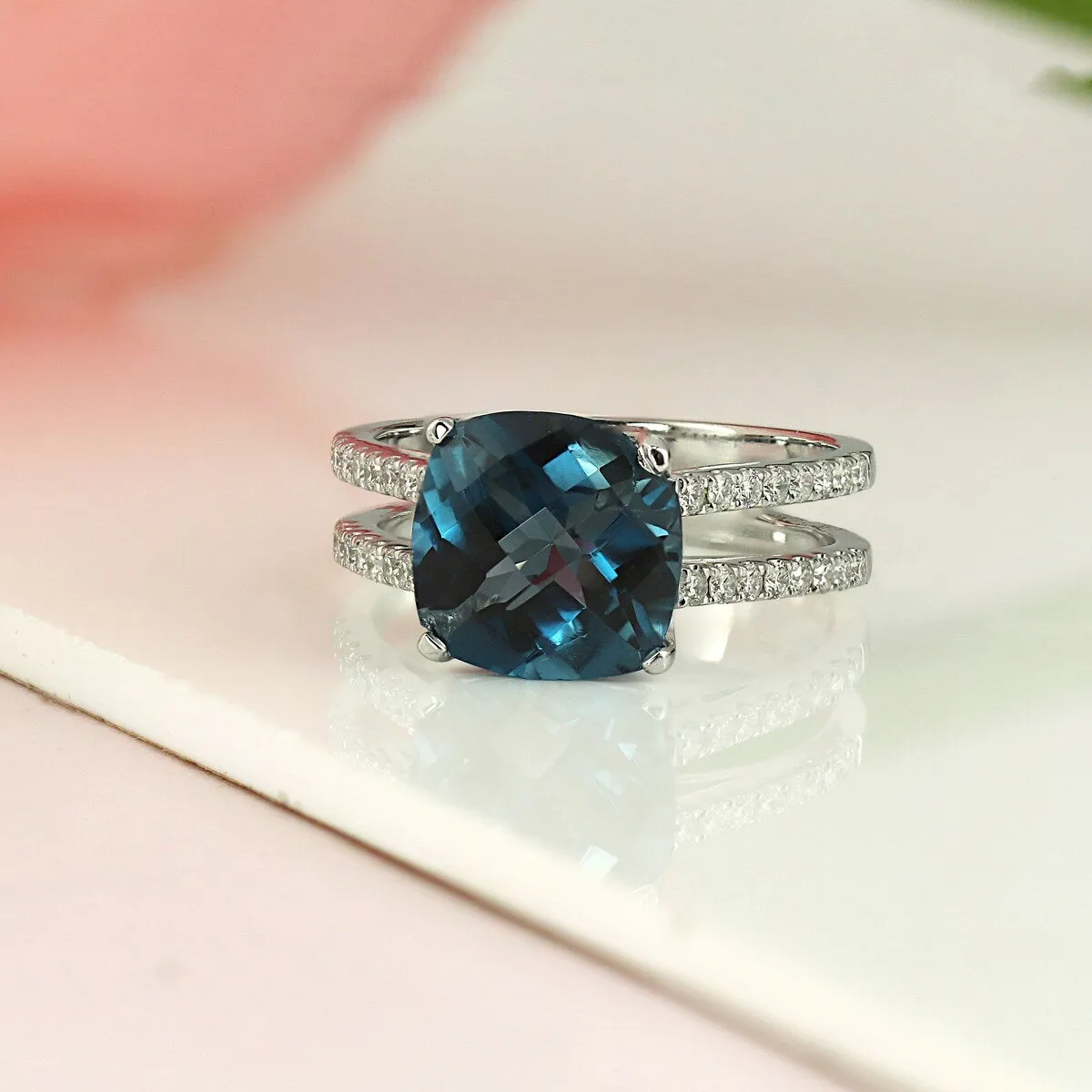 Auriya Modern 5ct Cushion-cut London Blue Topaz and Diamond Engagement Ring 1/4cttw 14k Gold sold by Zulily product image thumbnail 2