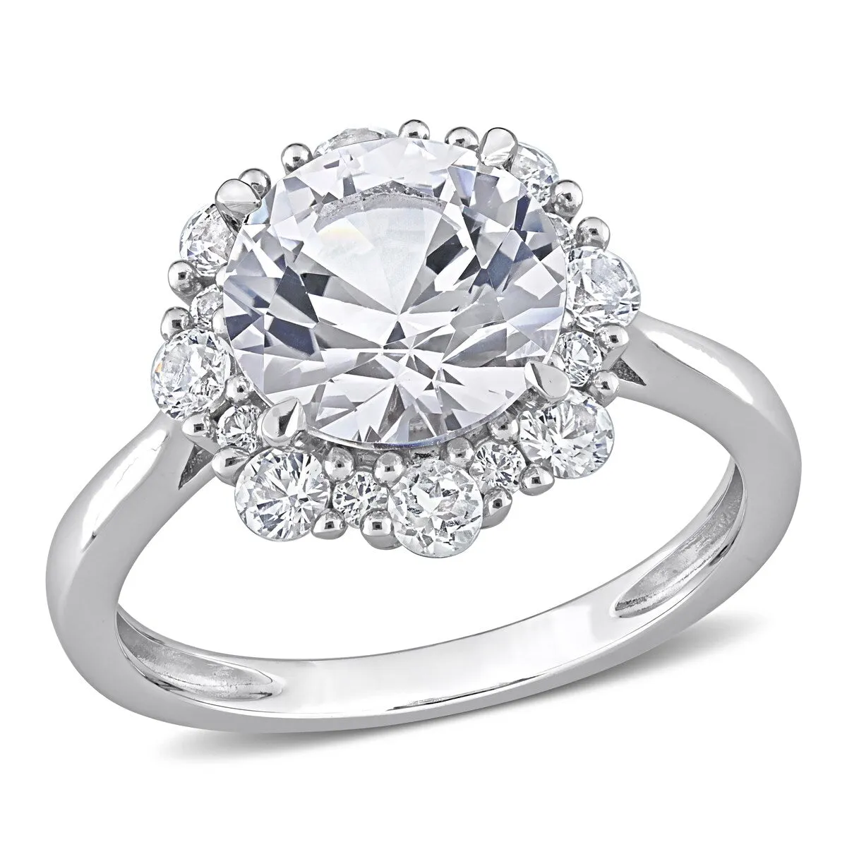 Miadora Created White Sapphire Halo Floral Engagement Ring in 10k White Gold sold by Zulily product image thumbnail 2