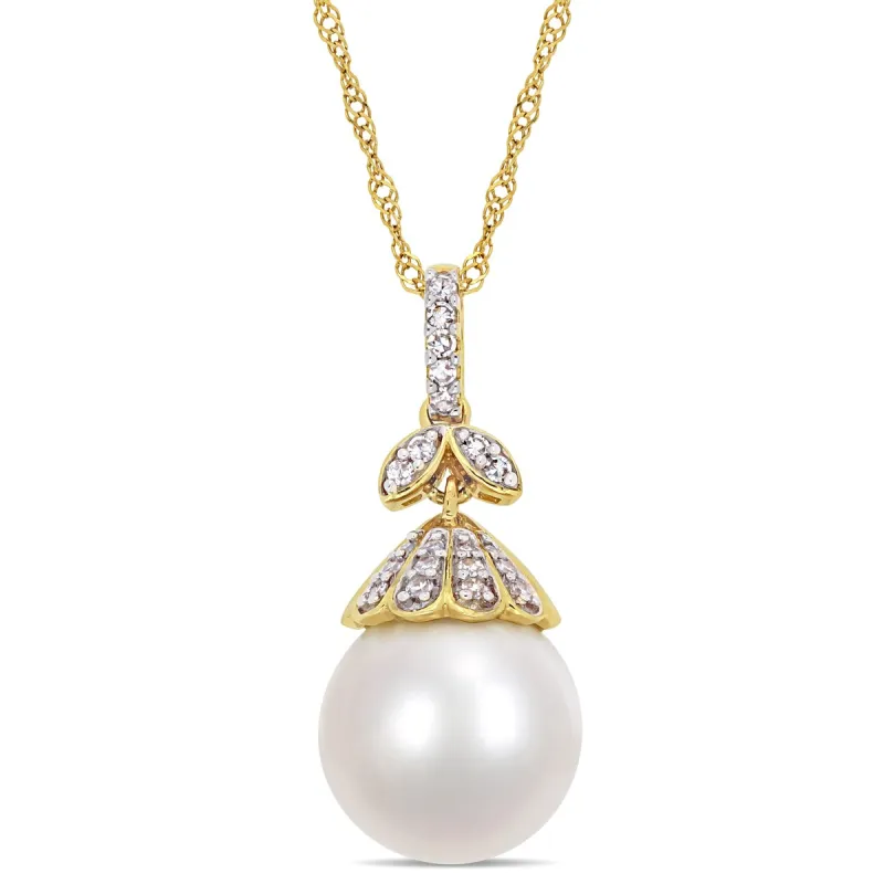 Miadora 10-10.5mm South Sea Pearl and 1/10 ct TW Diamond Floral Drop 14k Yellow Gold sold by Zulily
