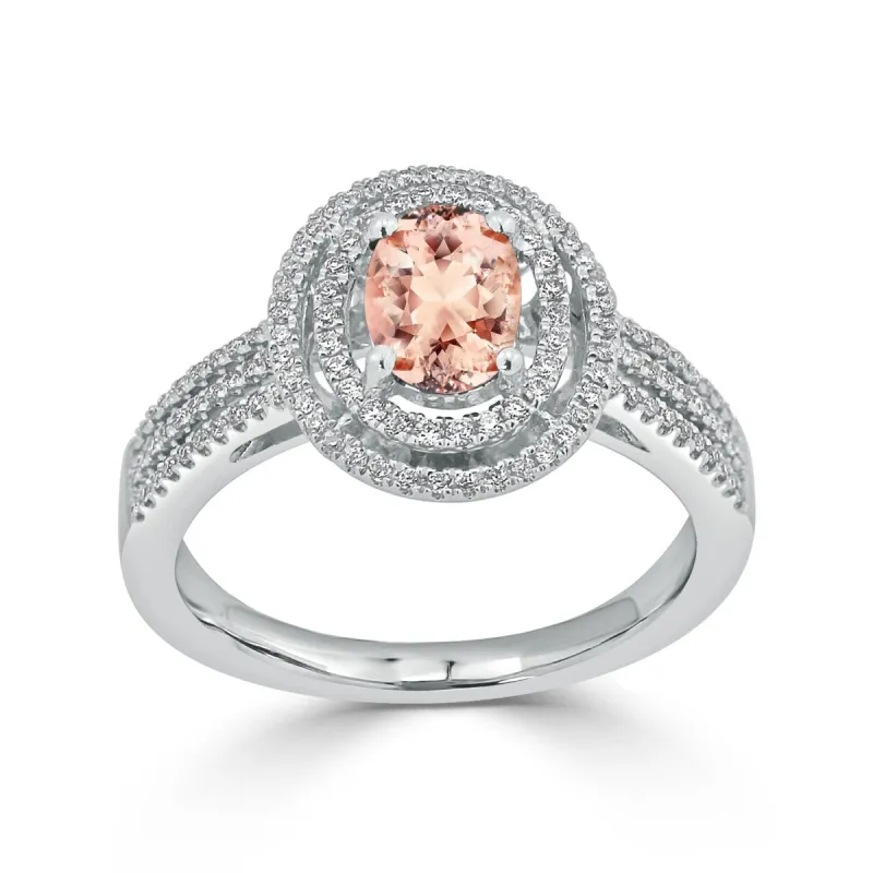 Auriya Modern 5/8ct Oval Morganite and Halo Diamond Ring 1/4cttw 18K Gold sold by Zulily