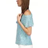 Michael Kors Women's Printed Flounce Cold Shoulder Top Blue Size Large sold by Zulily