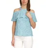 Michael Kors Women's Printed Flounce Cold Shoulder Top Blue Size Large sold by Zulily