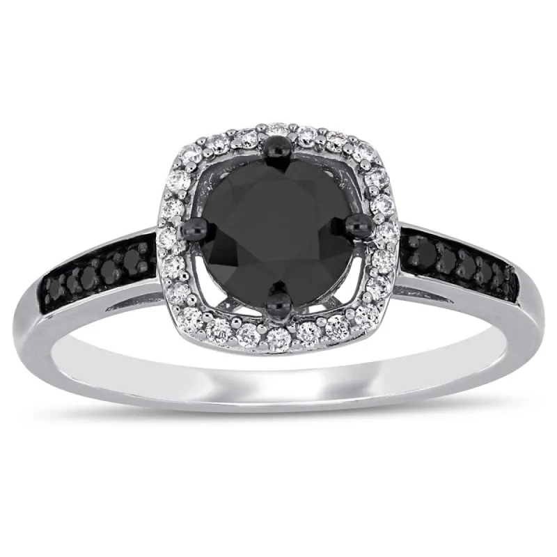 Miadora 14k White Gold 1 1/7ct TDW Black and White Diamond Halo Engagement Ring sold by Zulily