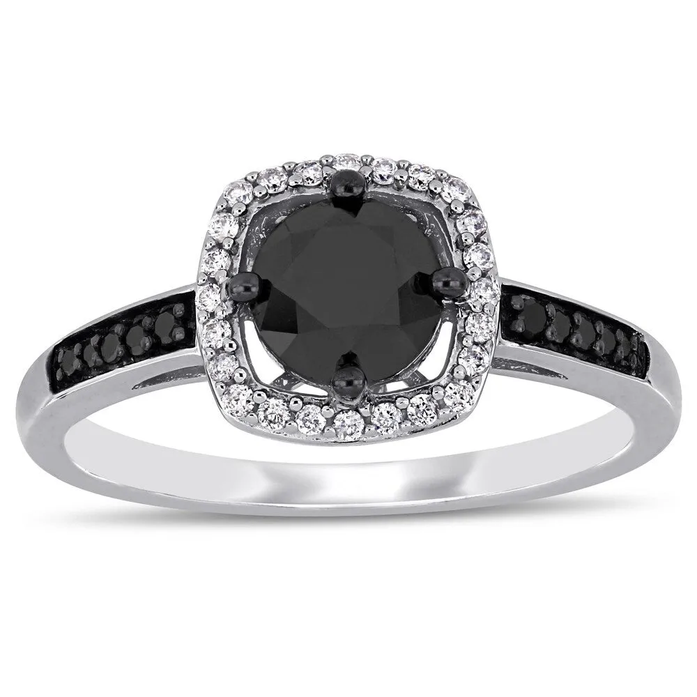 Miadora 14k White Gold 1 1/7ct TDW Black and White Diamond Halo Engagement Ring sold by Zulily