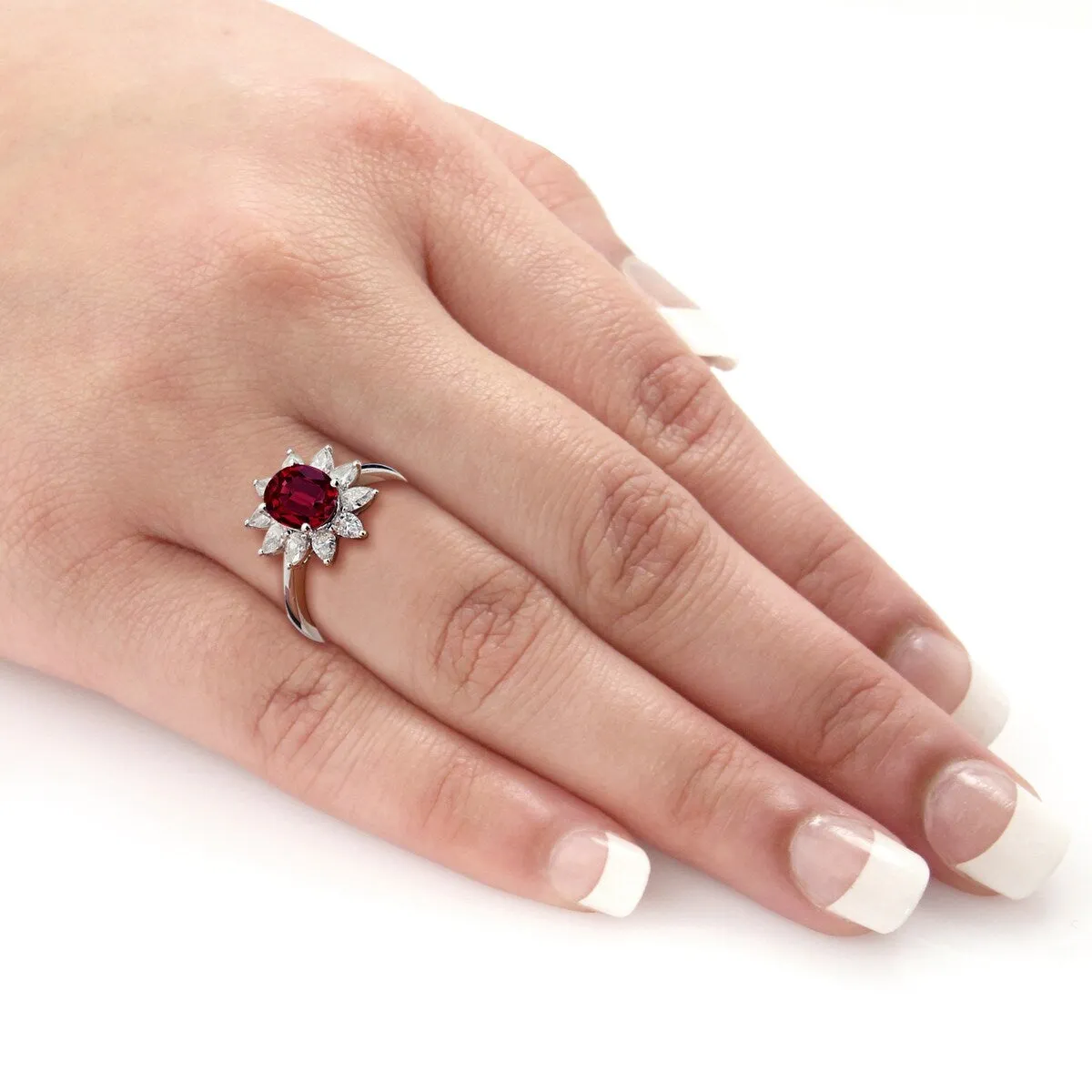 Auriya 2ct Oval-cut Red Ruby Sunburst Halo Diamond Engagement Ring 3/4ctw 18K Gold sold by Zulily product image thumbnail 5