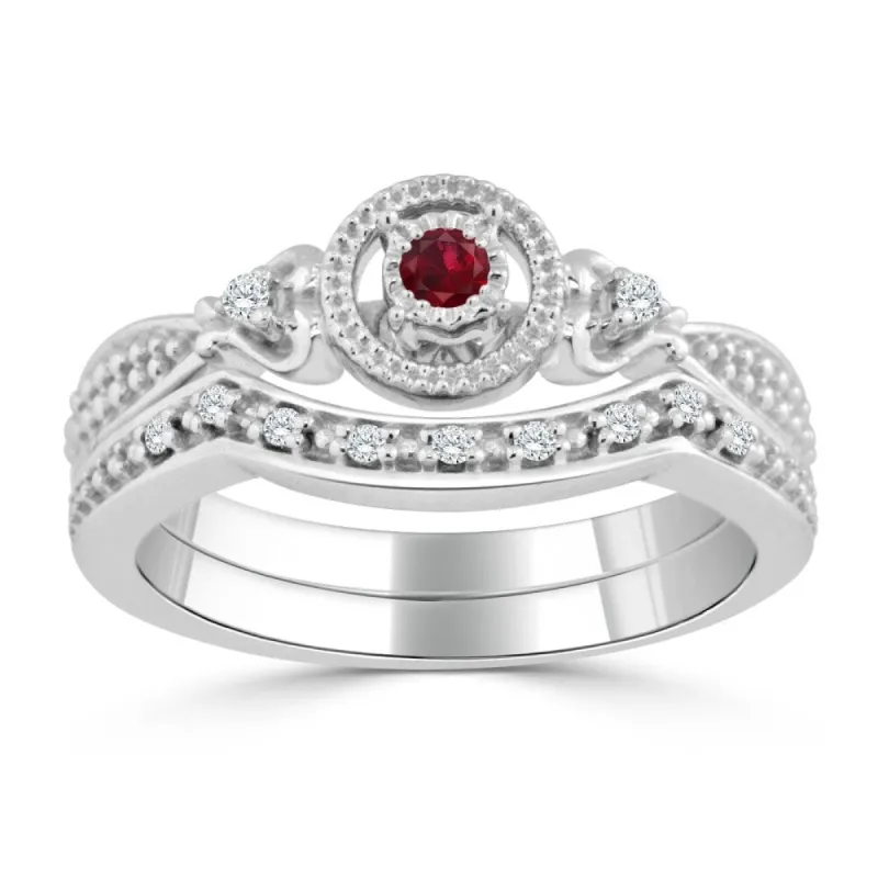 Auriya Round 1/8ct Red Ruby and 1/8cttw Diamond Halo Engagement Ring Set 14k Gold sold by Zulily