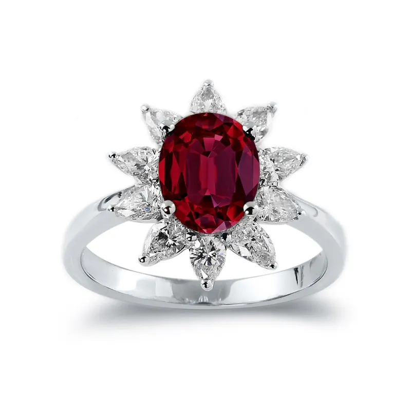Auriya 2ct Oval-cut Red Ruby Sunburst Halo Diamond Engagement Ring 3/4ctw 18K Gold sold by Zulily