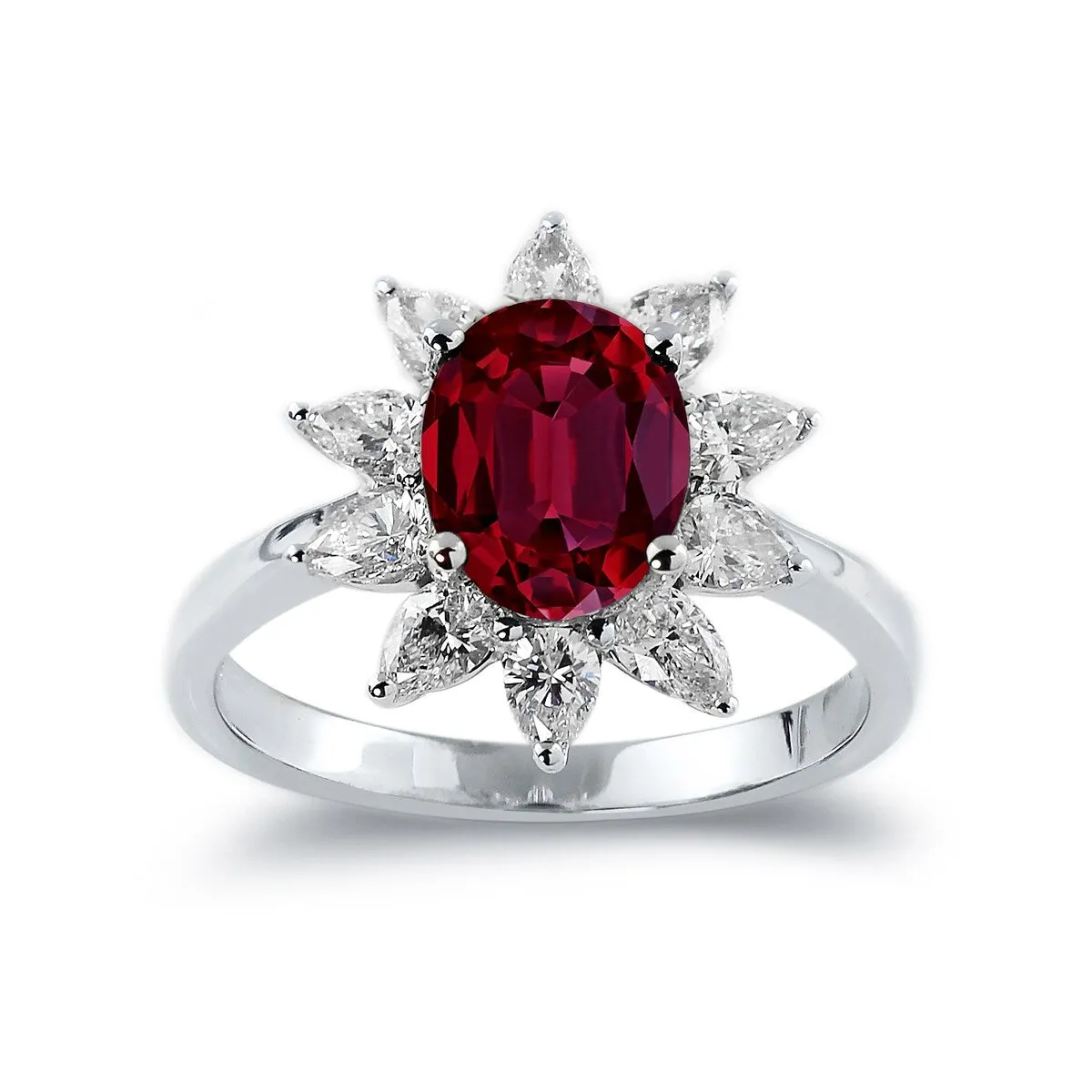 Auriya 2ct Oval-cut Red Ruby Sunburst Halo Diamond Engagement Ring 3/4ctw 18K Gold sold by Zulily