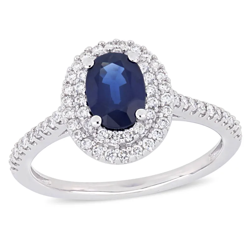 Miadora 1ct TGW Oval Sapphire and 1/3ct TW Diamond Double Halo Ring in 14k White Gold sold by Zulily
