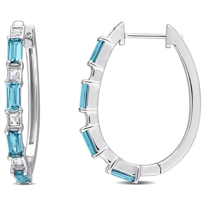 Miadora Sterling Silver London-Blue and White Topaz Oval Hoop Earrings sold by Zulily