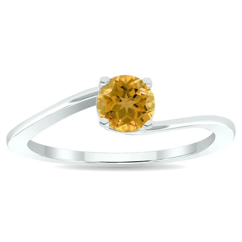 Women's Solitaire Citrine Wave Ring in 10K White Gold sold by Zulily