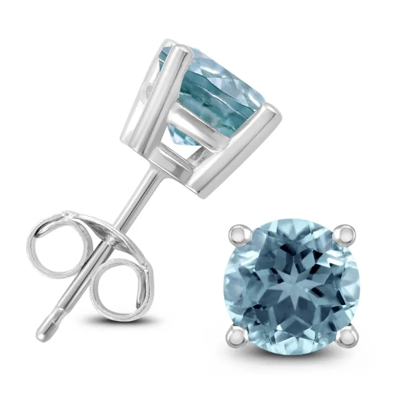 14K White Gold 5MM Round Aquamarine Earrings sold by Zulily