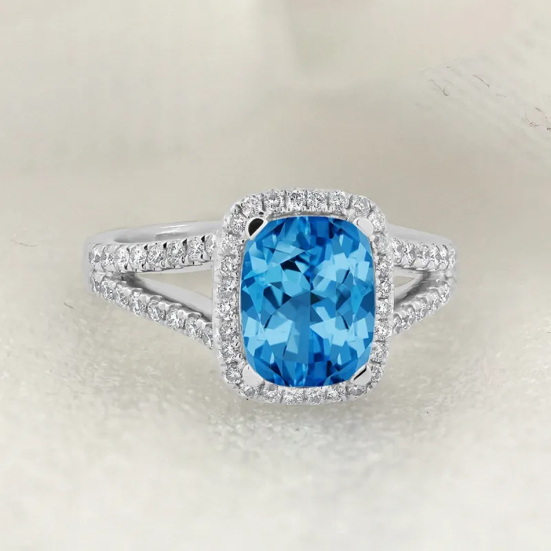 Auriya 1 5/8ct Cushion-cut Swiss Blue Topaz and Halo Diamond Engagement Ring 3/8cttw 14K Gold sold by Zulily