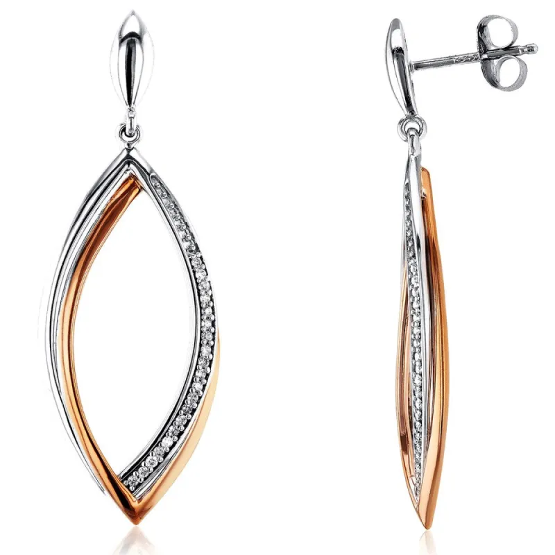 Annello by Kobelli 10k Two Tone Gold 1/10ct TDW Diamond Dangle Leaf Edge Earrings sold by Zulily