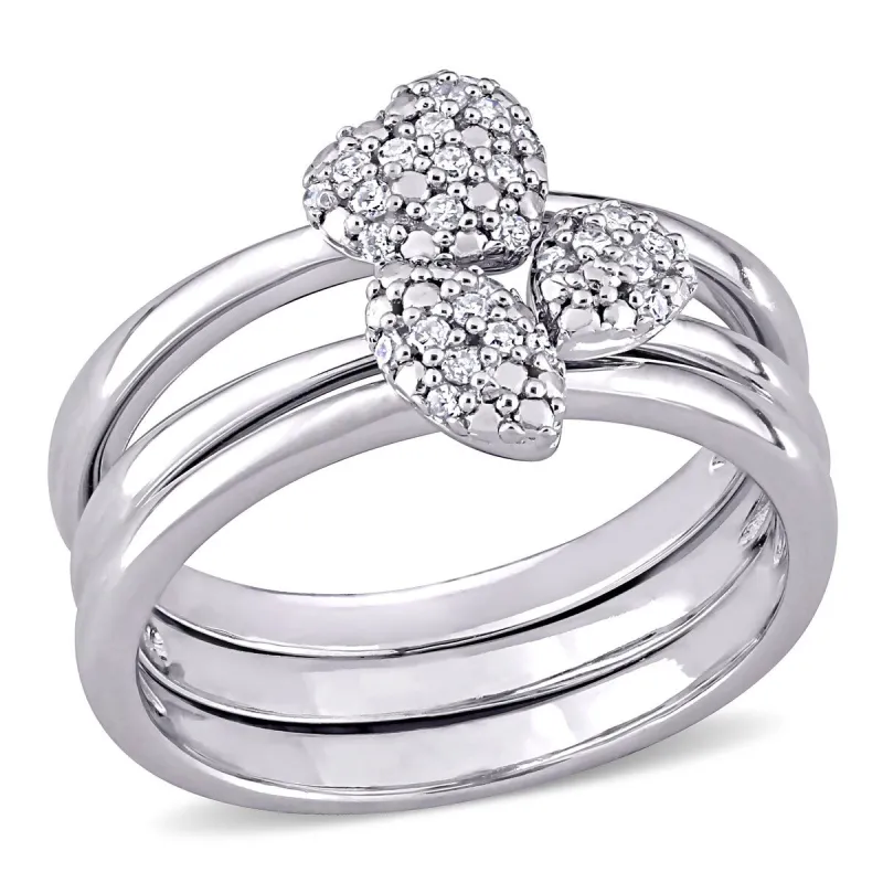 Miadora Sterling Silver 1/6ct TDW Diamond Heart, Marquise & Pear Clustered 3-Piece Stackable Ring sold by Zulily