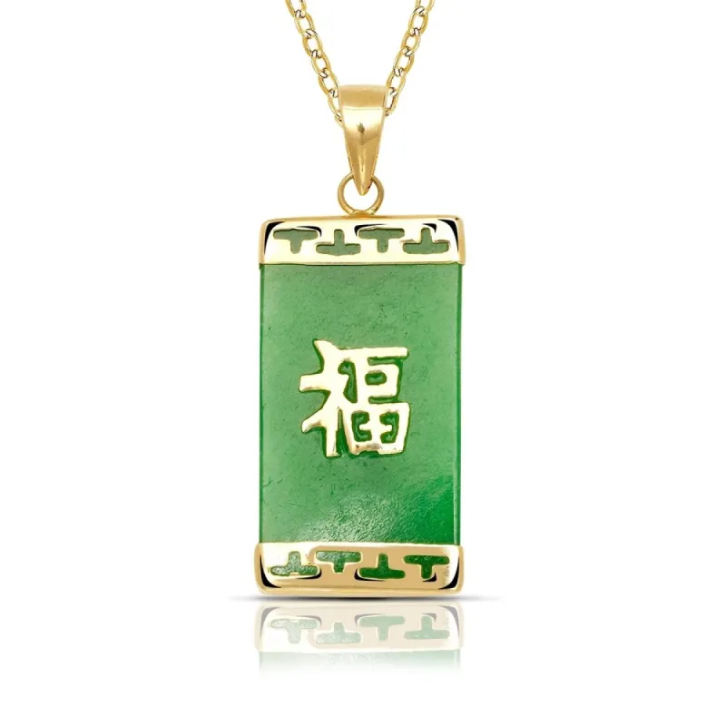 Curata 14k Yellow Gold 18" Green Jade Good Fortune Pendant Necklace (8mm x 26mm) sold by Zulily