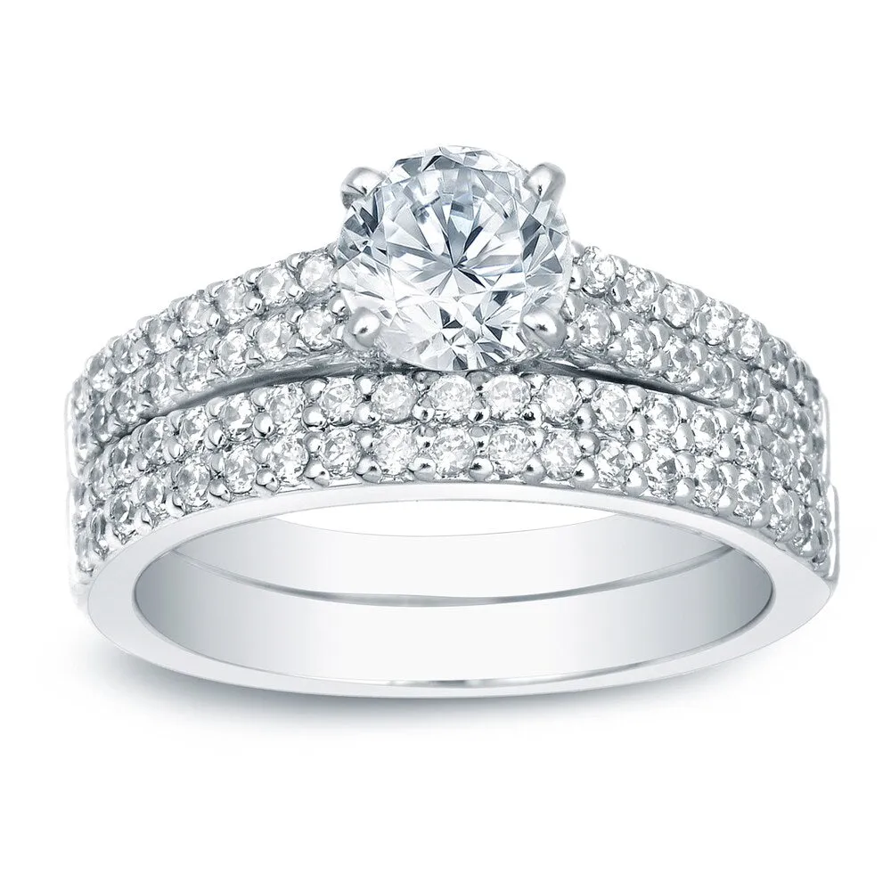 Auriya Platinum 1 1/2ctw Double Row Pave Diamond Engagement Ring Set sold by Zulily