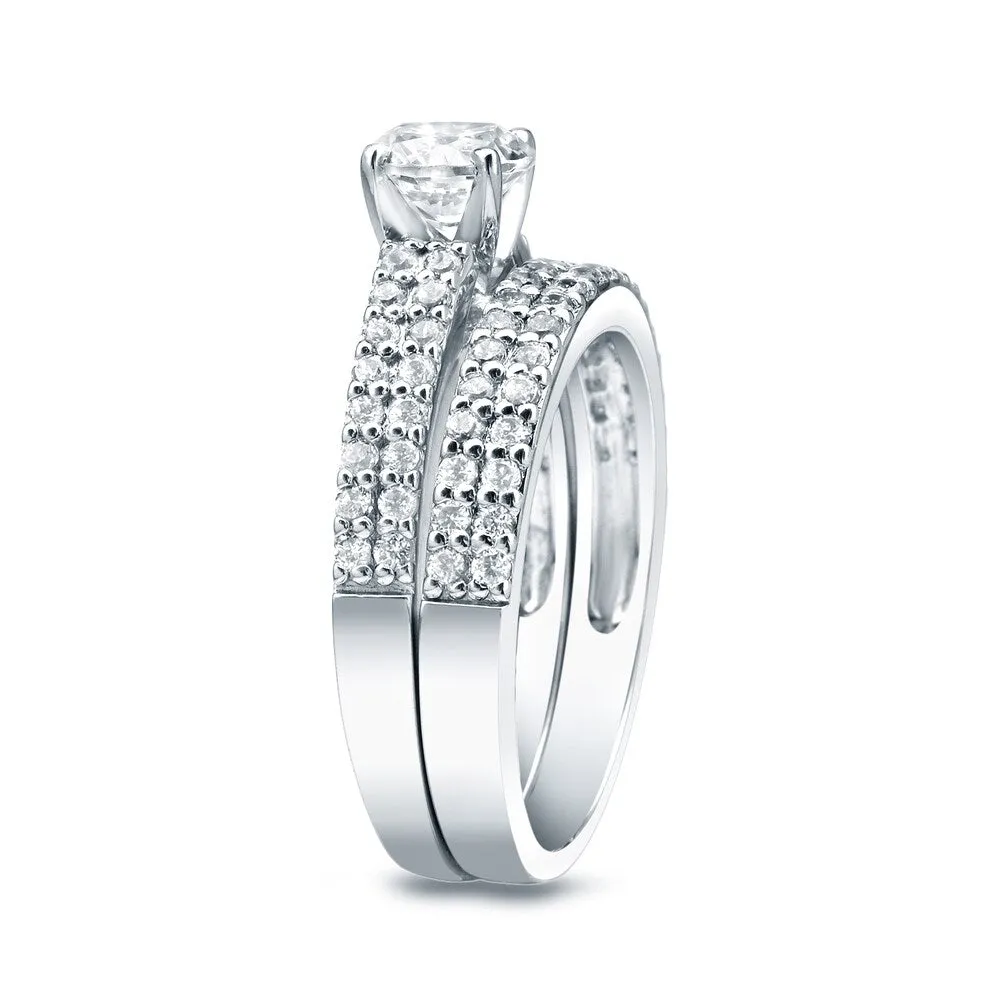 Auriya Platinum 1 1/2ctw Double Row Pave Diamond Engagement Ring Set sold by Zulily product image thumbnail 4