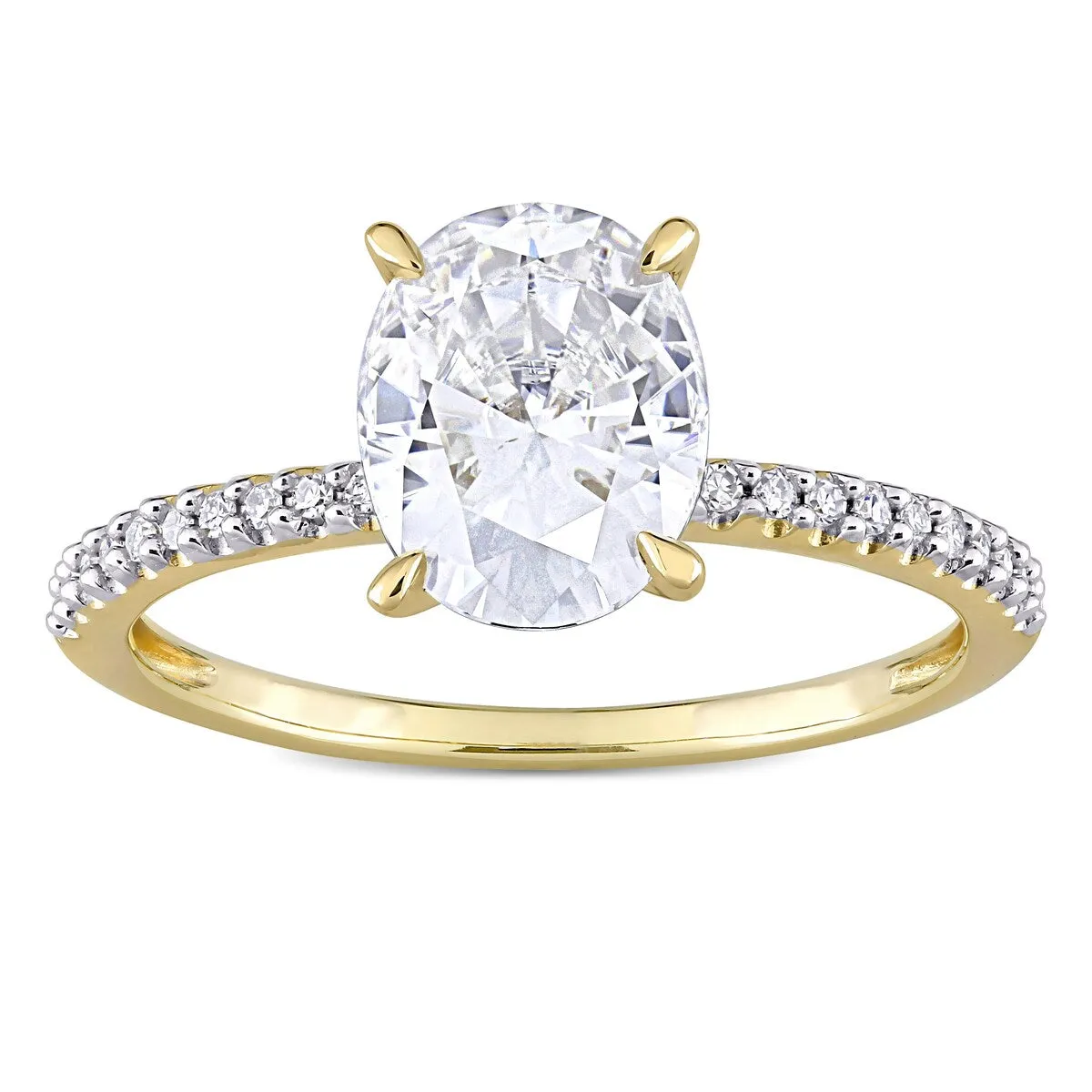 Miadora 2ct DEW Oval-cut Moissanite and 1/10ct TDW Diamond Engagement Ring in 14k Yellow Gold sold by Zulily