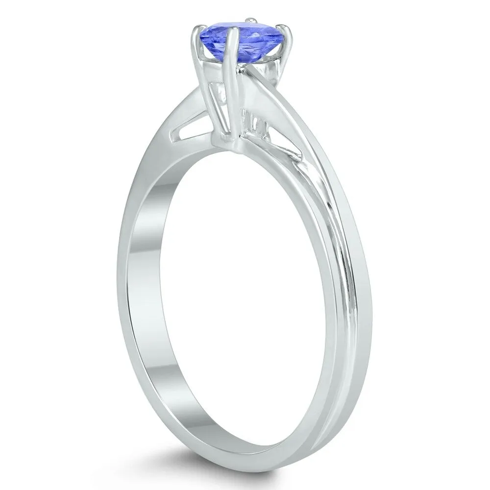 Solitaire Oval 5X3MM Tanzanite Gemstone Twist Ring in 10K White Gold sold by Zulily product image thumbnail 2