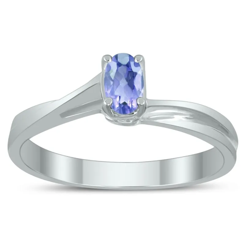 Solitaire Oval 5X3MM Tanzanite Gemstone Twist Ring in 10K White Gold sold by Zulily