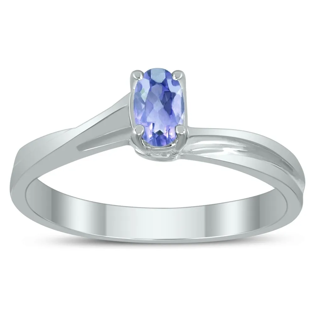 Solitaire Oval 5X3MM Tanzanite Gemstone Twist Ring in 10K White Gold sold by Zulily