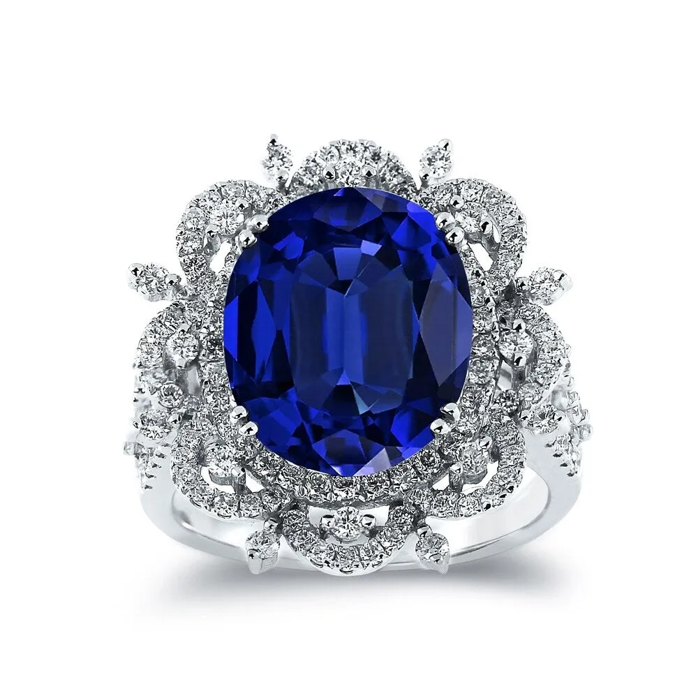 Auriya 18k Gold 7ct Blue Sapphire and 1ctw Halo Diamond Engagement Ring sold by Zulily product image thumbnail 2