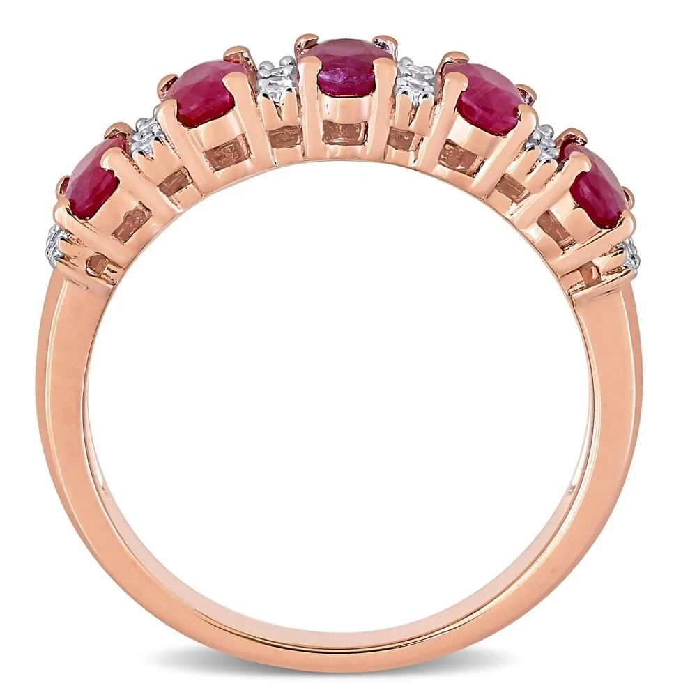 Miadora 14k Rose Gold Oval-Cut Ruby and 1/6ct TDW Diamond Anniversary Band sold by Zulily product image thumbnail 3
