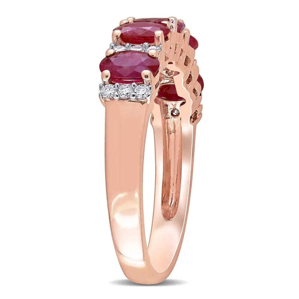 Miadora 14k Rose Gold Oval-Cut Ruby and 1/6ct TDW Diamond Anniversary Band sold by Zulily product image thumbnail 2