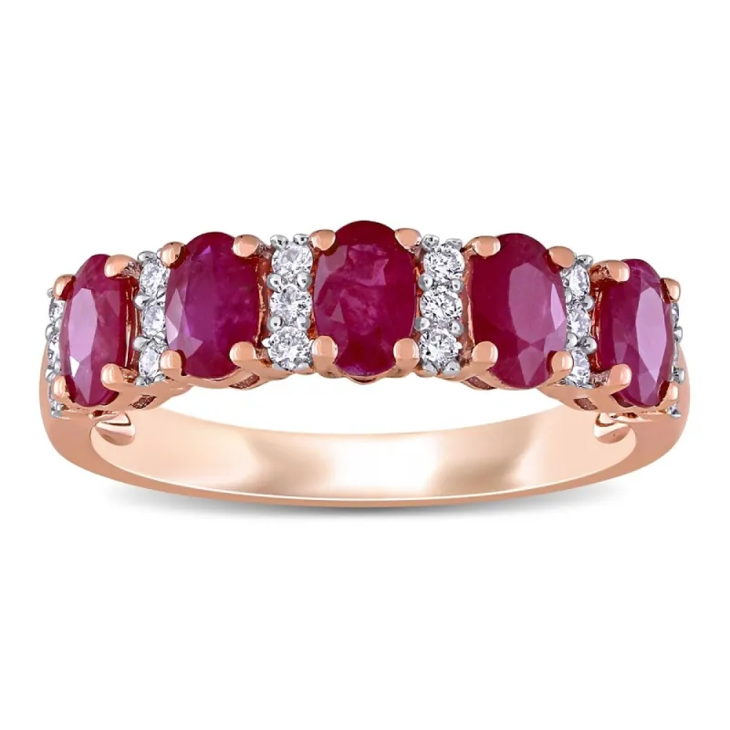 Miadora 14k Rose Gold Oval-Cut Ruby and 1/6ct TDW Diamond Anniversary Band sold by Zulily