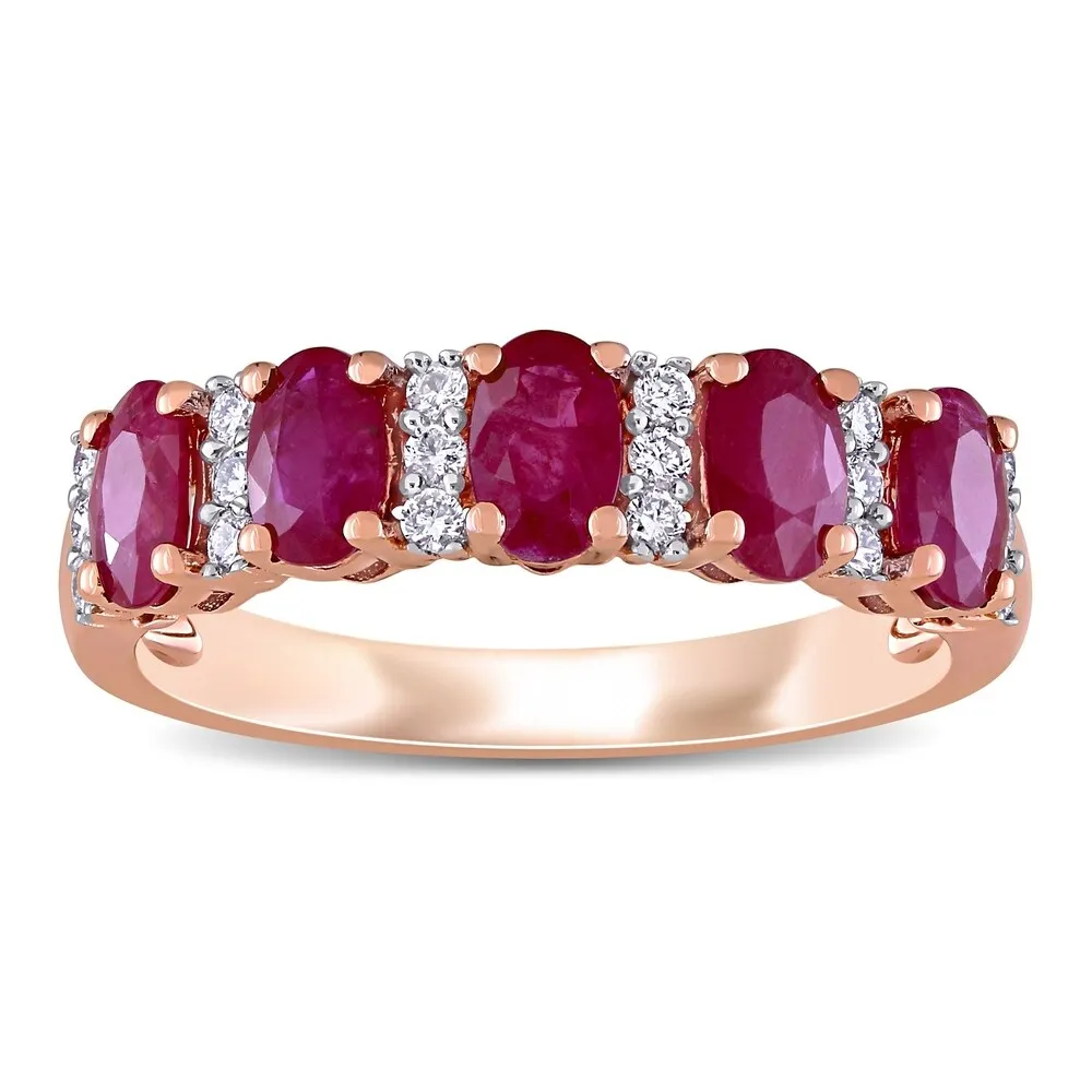 Miadora 14k Rose Gold Oval-Cut Ruby and 1/6ct TDW Diamond Anniversary Band sold by Zulily