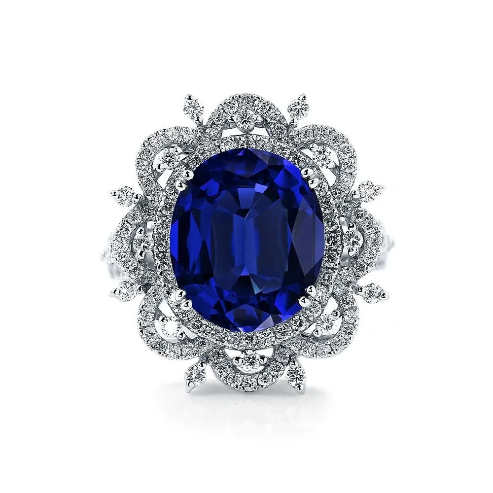 Auriya 18k Gold 7ct Blue Sapphire and 1ctw Halo Diamond Engagement Ring sold by Zulily product image thumbnail 3