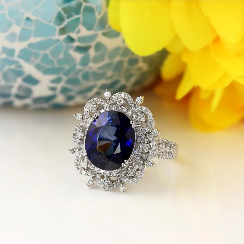 Auriya 18k Gold 7ct Blue Sapphire and 1ctw Halo Diamond Engagement Ring sold by Zulily
