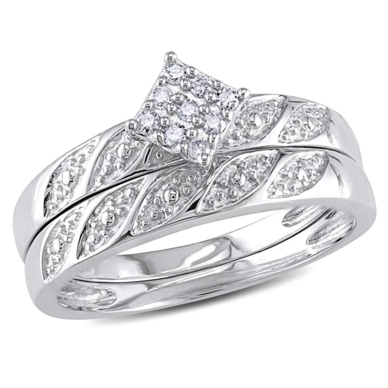 Miadora Sterling Silver 1/10ct TDW Diamond Cluster Engagement Ring Wedding Band Set sold by Zulily