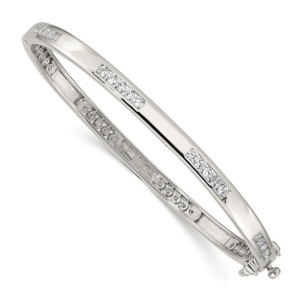 Curata 925 Sterling Silver 7" 5mm Oval Cubic Zirconia Station Hinged Bangle Bracelet sold by Zulily