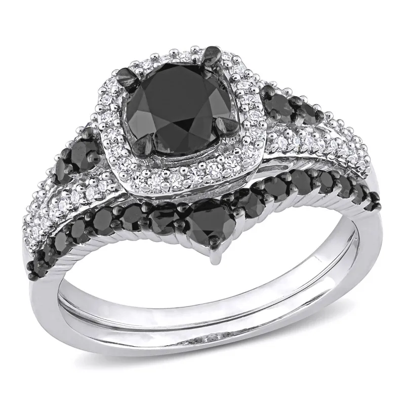 Miadora 10k White Gold with Black Rhodium 1 1/2ct TDW Black & White Diamond Halo Bridal Ring Set sold by Zulily