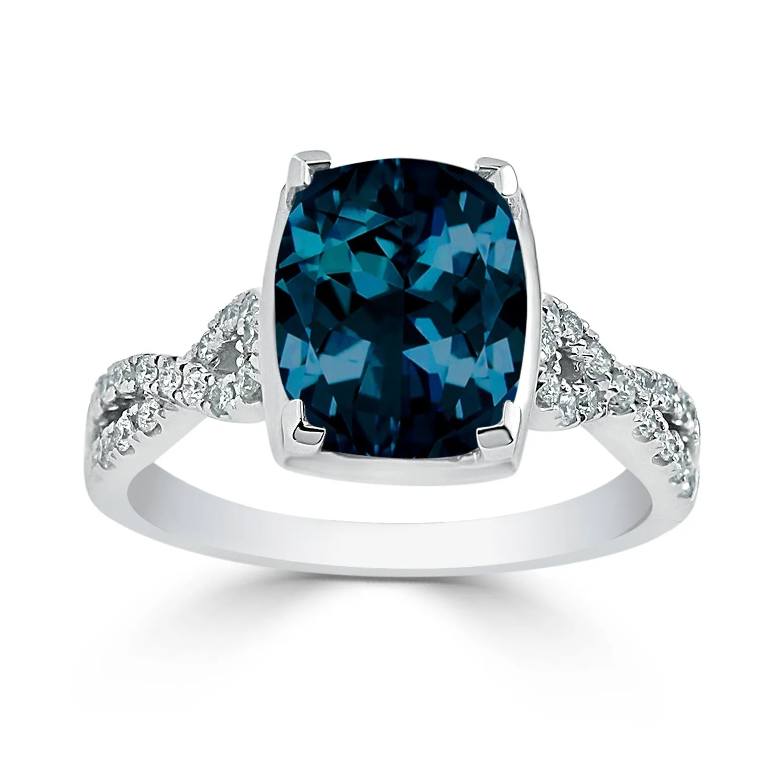 Auriya 3 9/10ct Cushion-cut London-blue Topaz and Diamond Engagement Ring 1/5ctw 14k Gold sold by Zulily product image thumbnail 3
