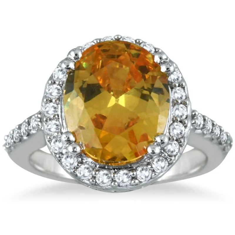 5 Carat Citrine and Diamond Ring in 14K White Gold sold by Zulily